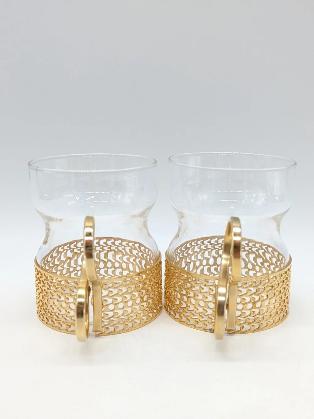 Vintage Littala Tsaikka Gold Tone Textured Glasses Set Of Two